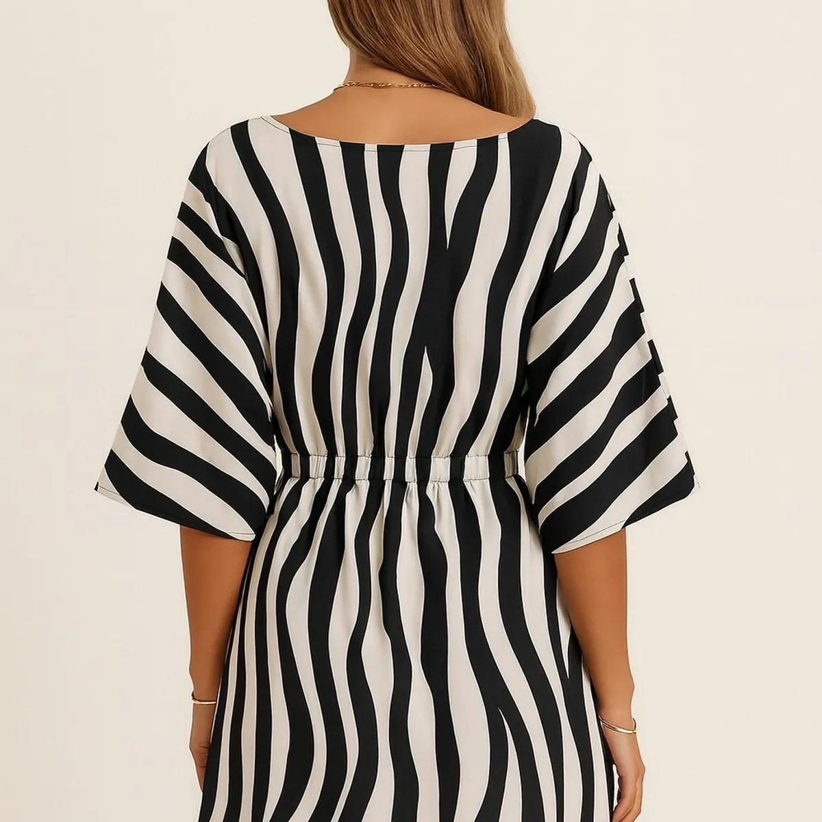 GENERICO - Vestido coctel rayas negro y blanco