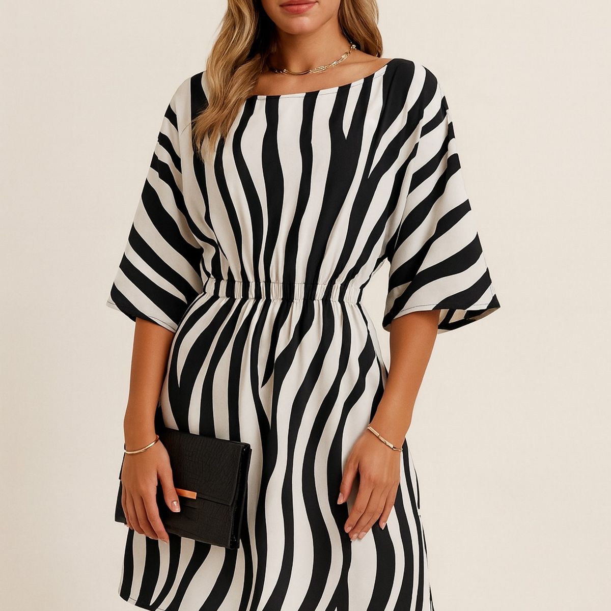 GENERICO - Vestido coctel rayas negro y blanco