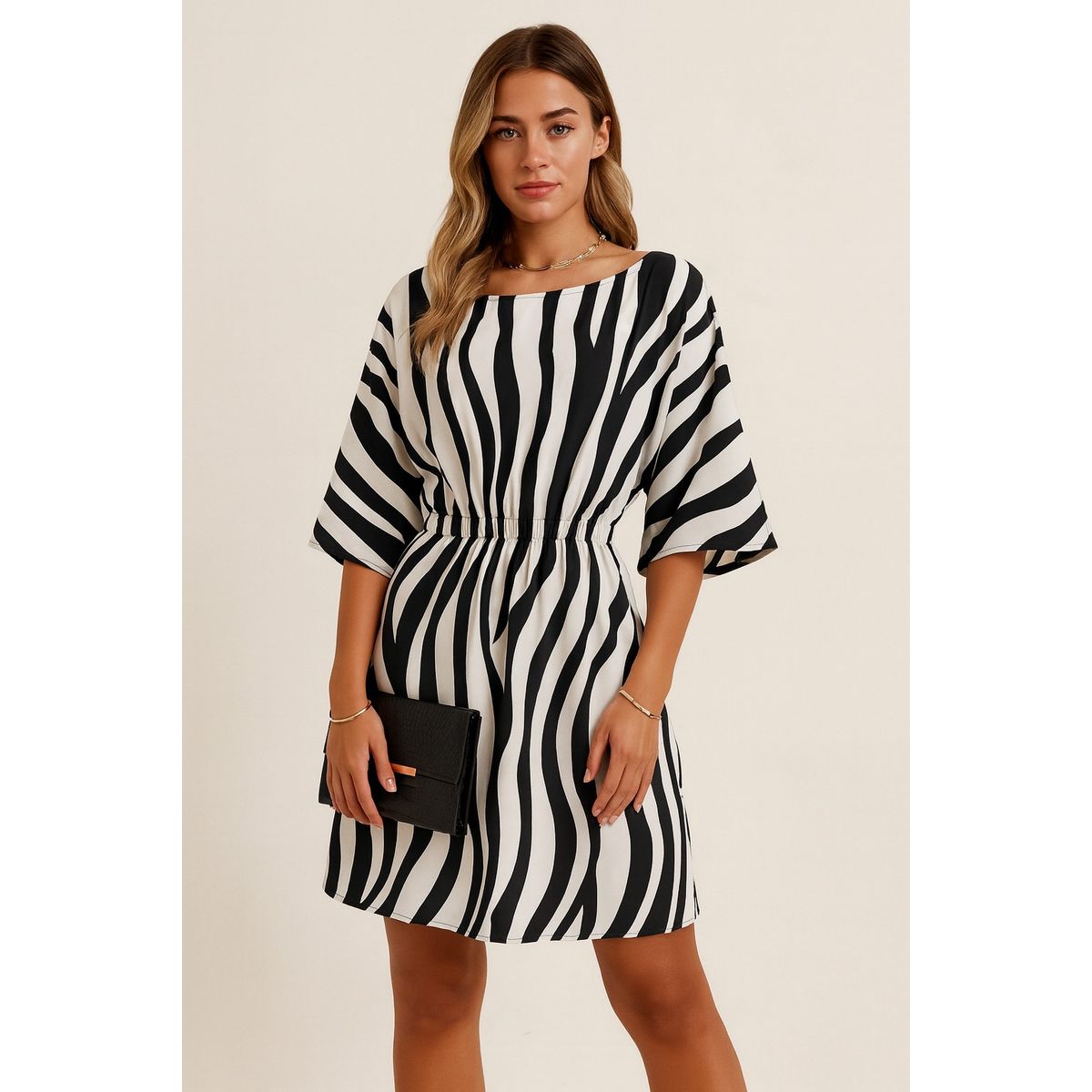 GENERICO - Vestido coctel rayas negro y blanco