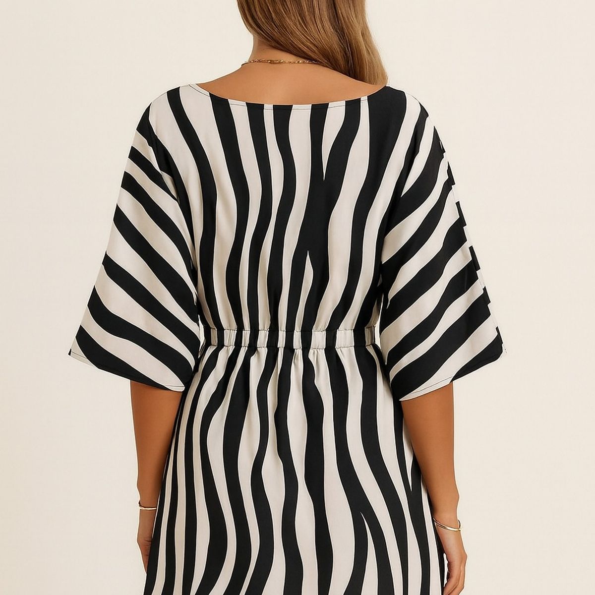 GENERICO - Vestido coctel rayas negro y blanco