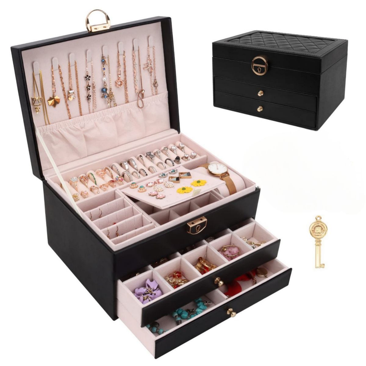 GENERICO - Joyero cofre organizador grande de 3 niveles