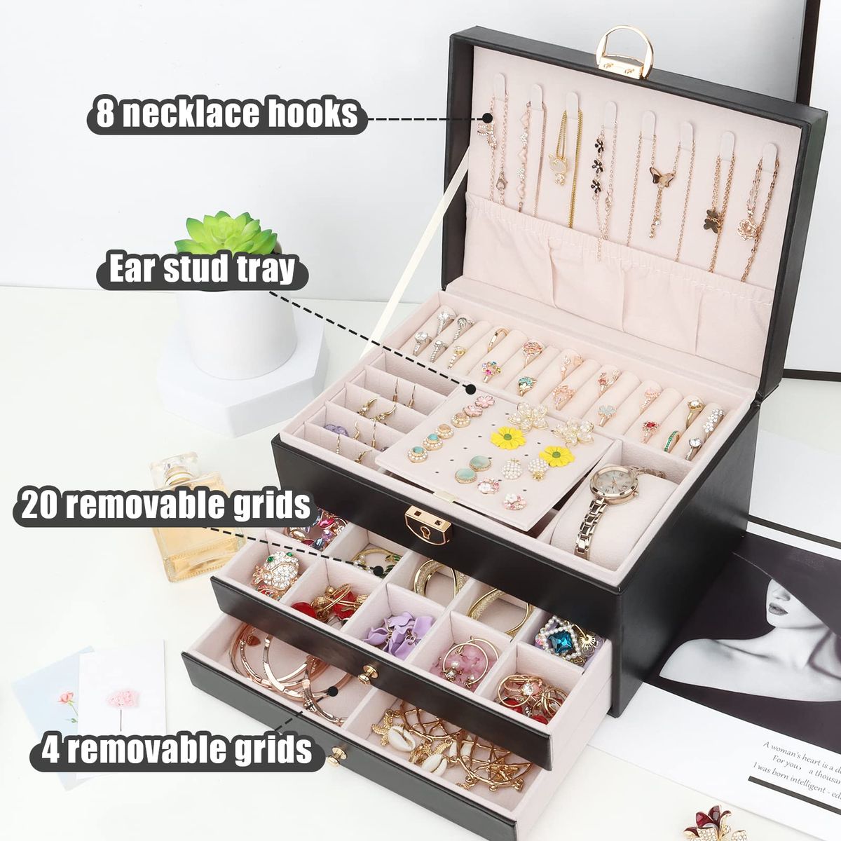 GENERICO - Joyero cofre organizador grande de 3 niveles