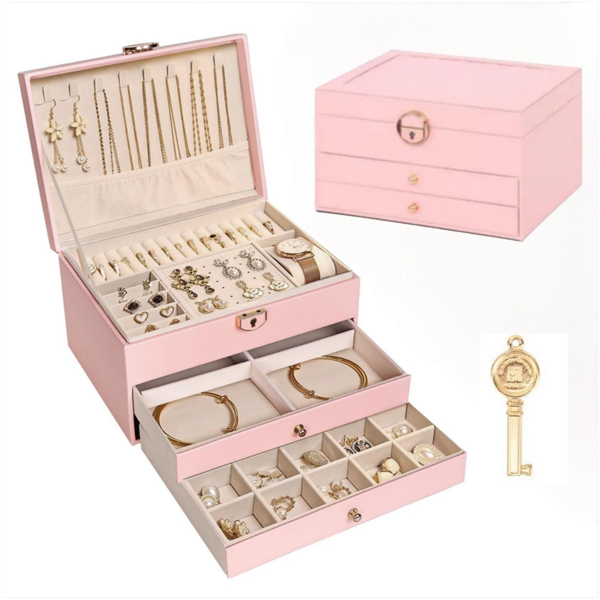 GENERICO - Joyero cofre organizador grande de 3 niveles