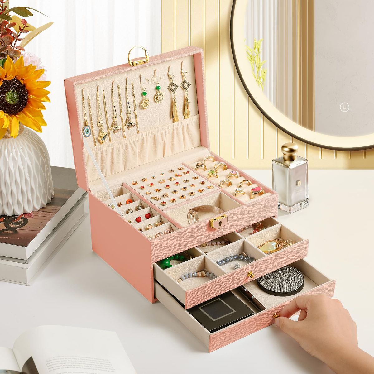 GENERICO - Joyero cofre organizador grande de 3 niveles