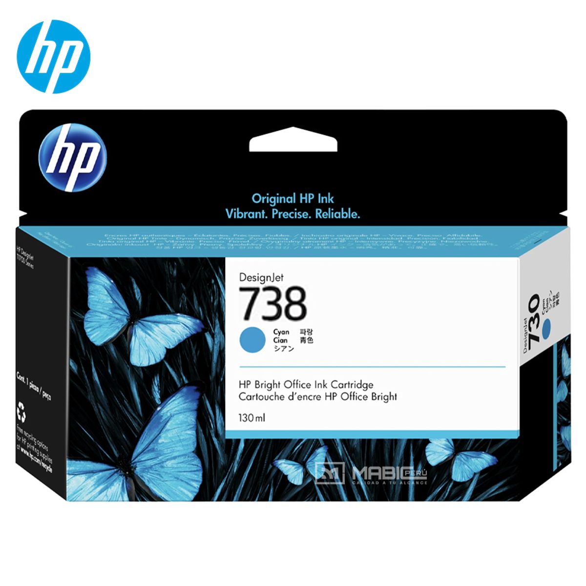 HP - Cartucho de Tinta HP 738 Cian 498N5A DesignJet T850 T950 Original - 130ml