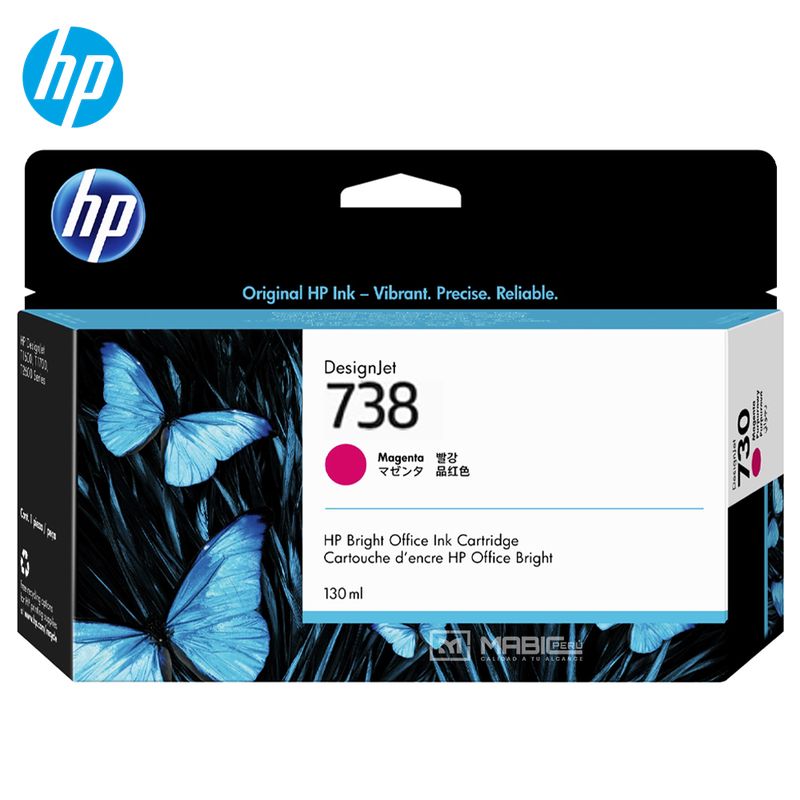 HP - Cartucho de Tinta HP 738 Magenta 498N6A DesignJet T850 T950 Original - 130ml