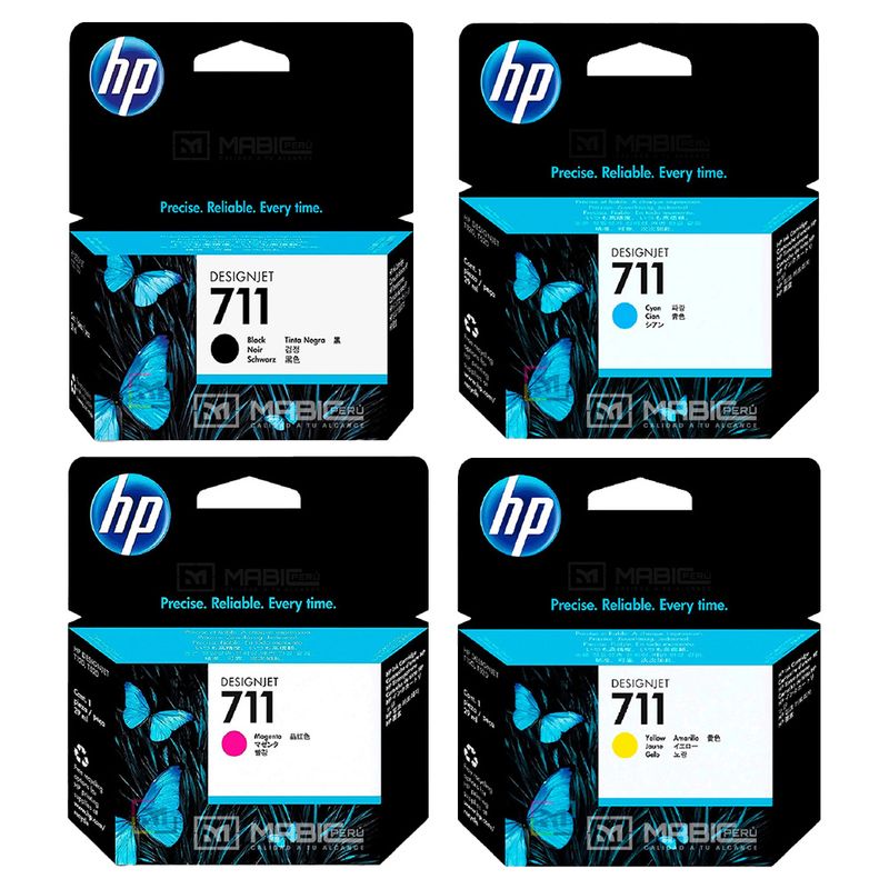 HP - Pack Tinta HP 711 Negro Cian Magenta Amarillo DesignJet T120 T520 T530 Original