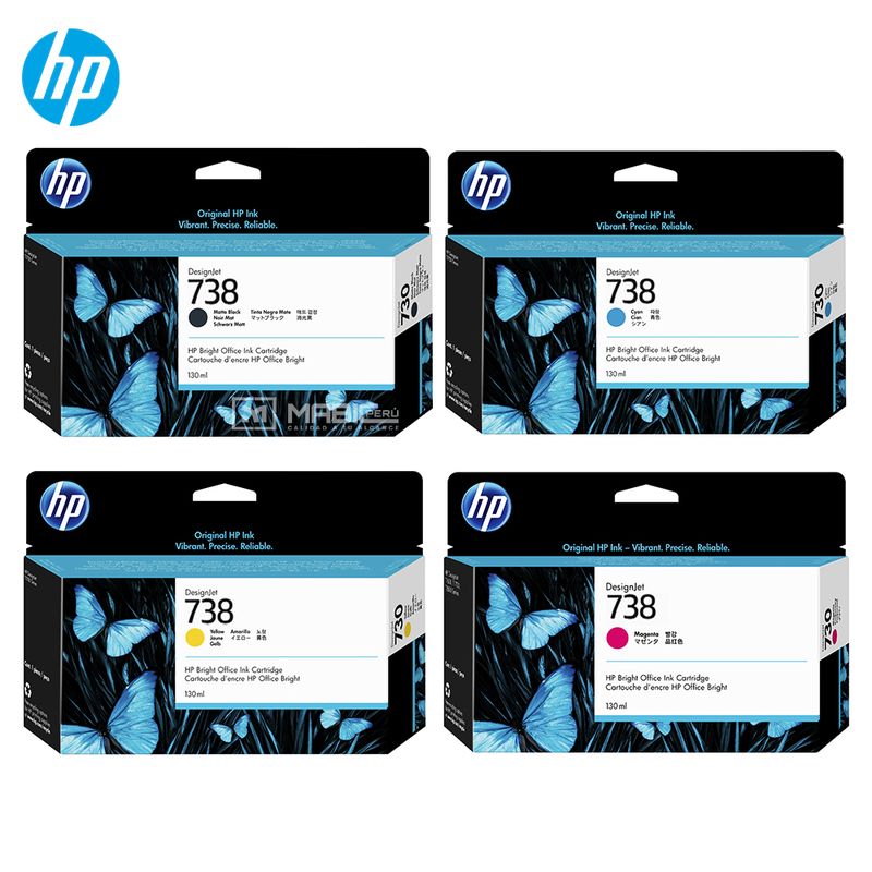 HP - Pack 4 Tinta HP 738 DesignJet T850 T950 Original  - 130ml
