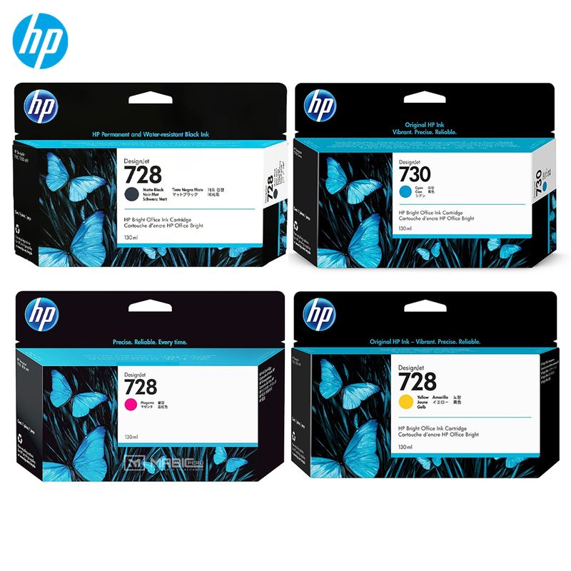 HP - Pack 4 Tinta HP 728 DesignJet T730 T830 Original  - 130ml