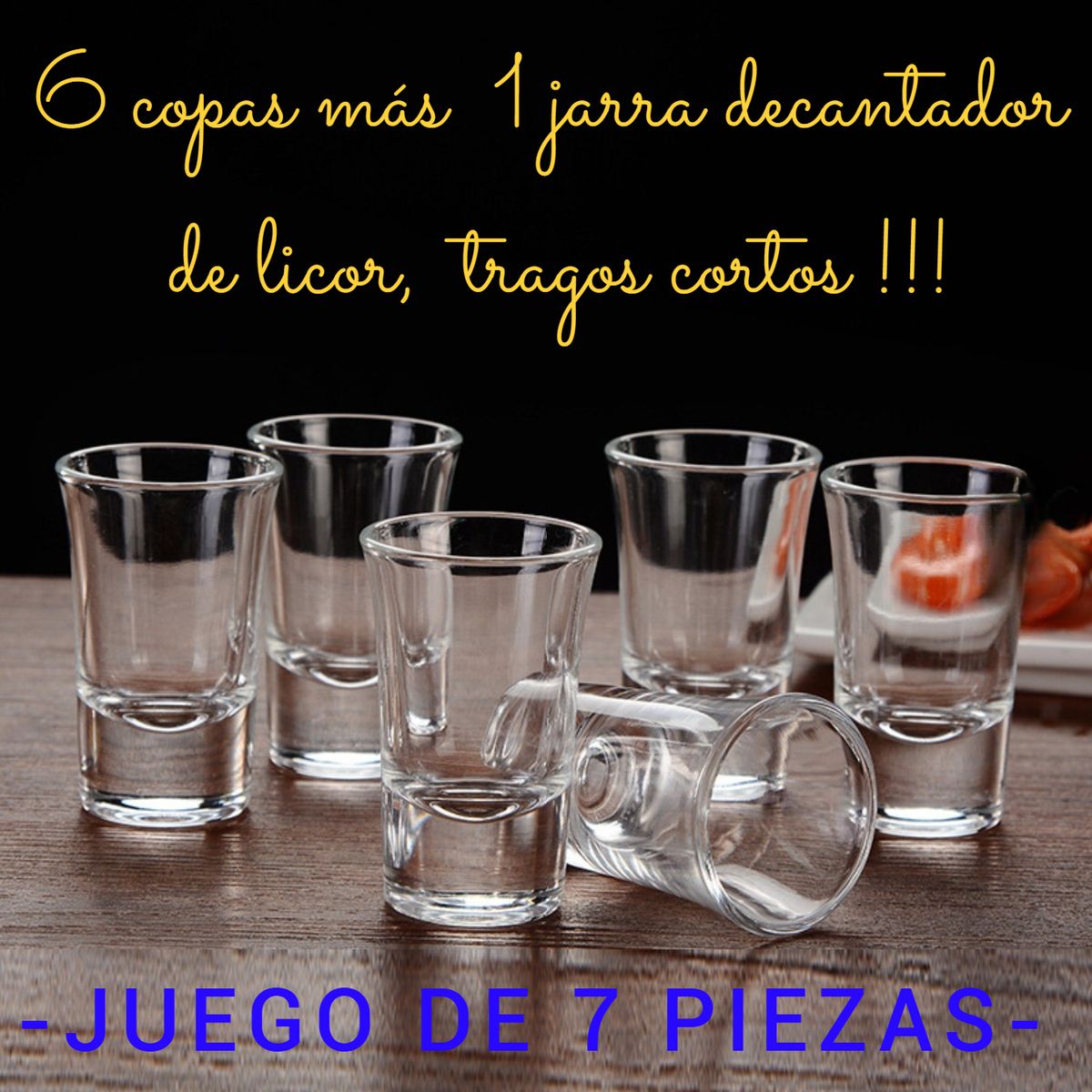 GENERICO - JUEGO 6 VASOS MÁS 1 JARRA DECANTADOR VIDRIO 150ML LICOR TRAGOS