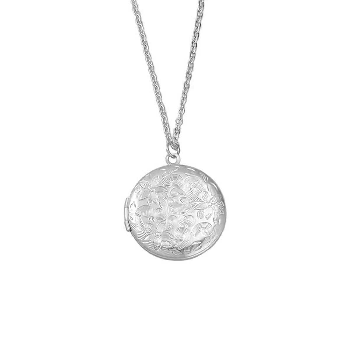 GENERICO - Collar Relicario Circular Floreado Plateado para hombre