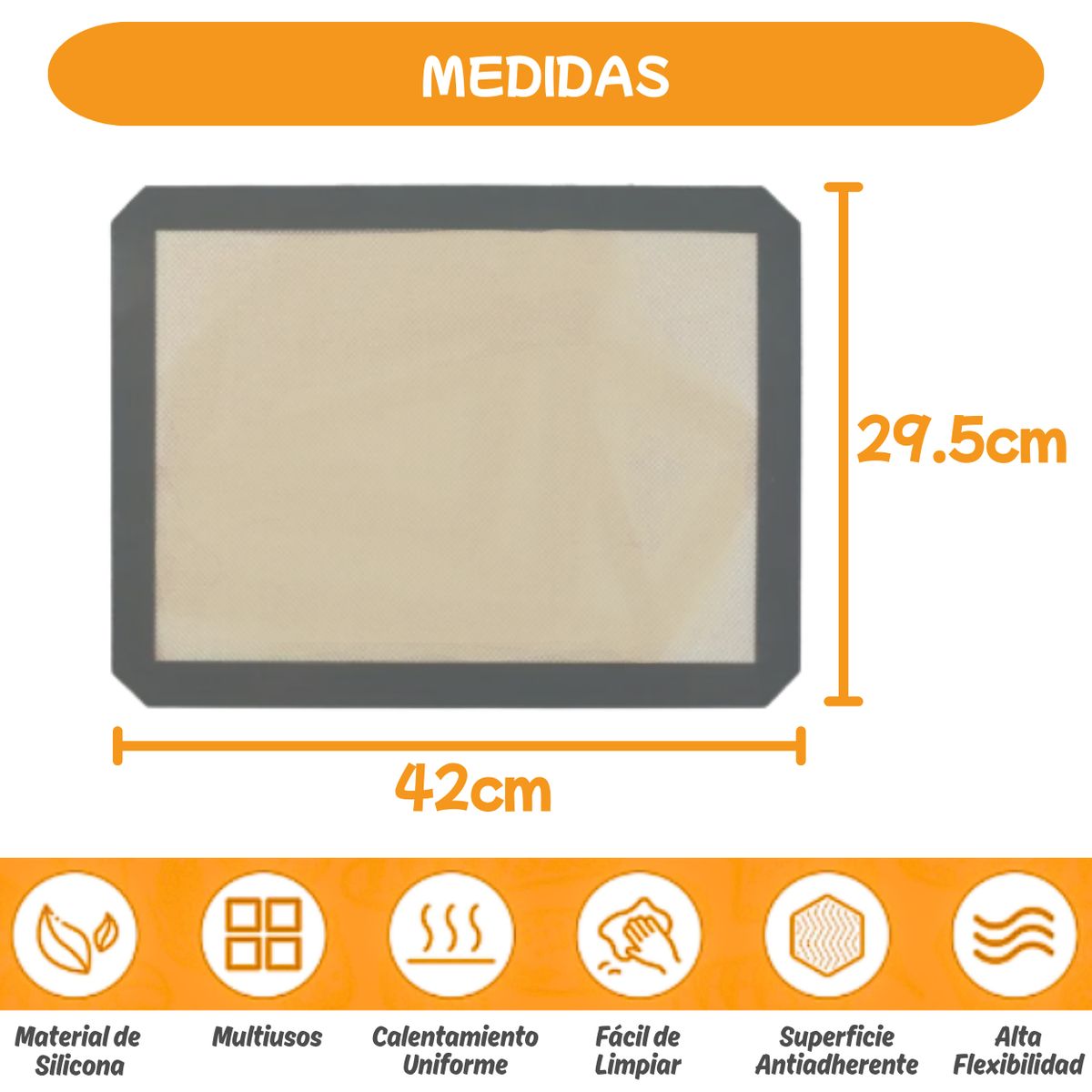 GENERICO - Silpat de Silicona para horno - Tapete Antiadherente Silpack 42x30cm