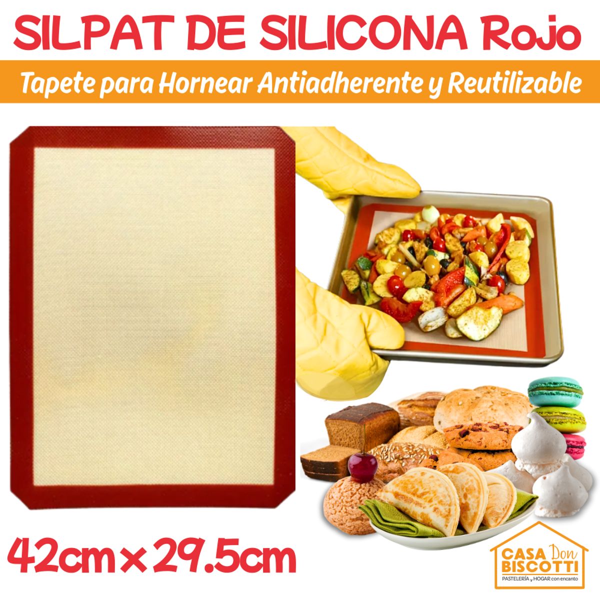 GENERICO - Silpat de Silicona para horno - Tapete Antiadherente Silpack 42x30cm