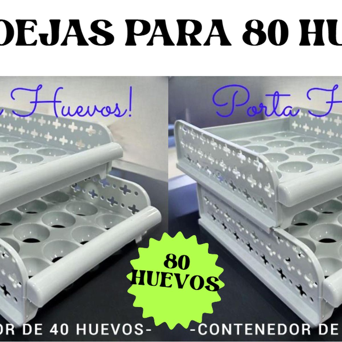 GENERICO - HUEVERA ORGANIZADOR CONTENEDOR PORTA HUEVOS 4 NIVELES DE 80 HUEVOS