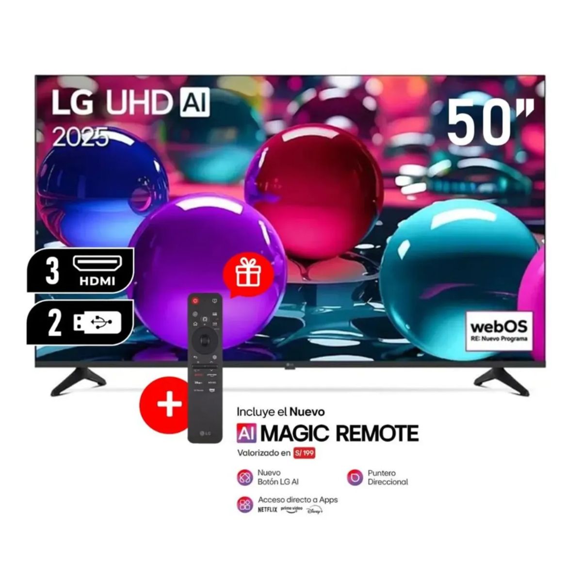 LG - Televisor LG 50″ 4K Ultra HD Smart TV 50UA7300PSB 2025 con Control Magic + WebOS