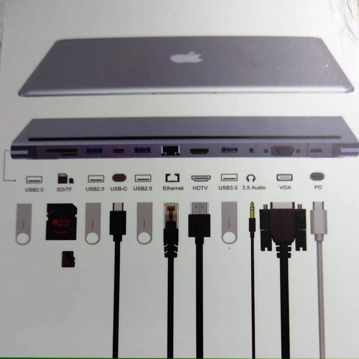 GENERICO - Adaptador Hub 3.1 Tipo C 12 en 1 Multipuertos HDMI VGA RJ45 Usb 3.0