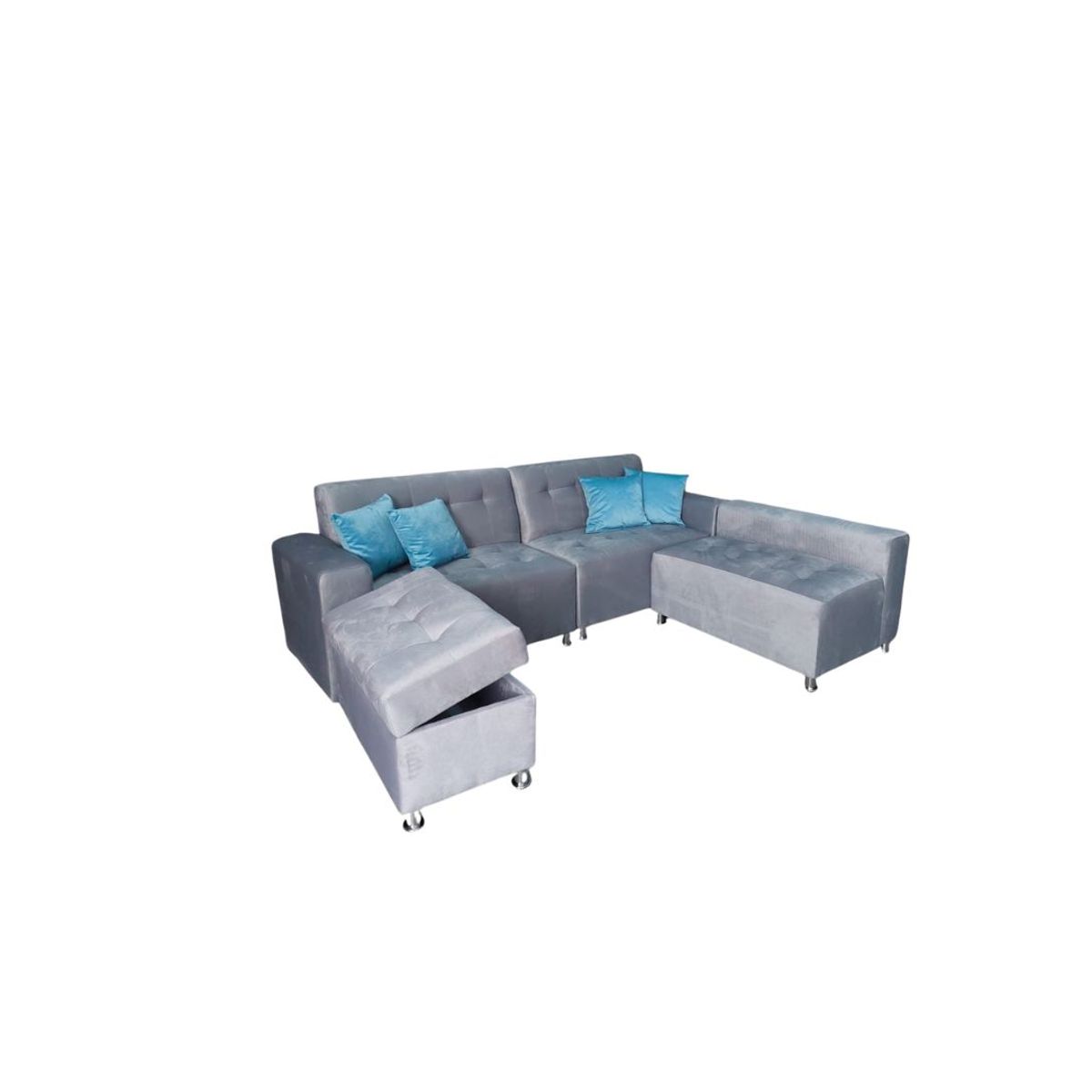 AMOBLART - SILLON SECCIONAL PARAISO PLATA 3 PIEZAS + BAÚL