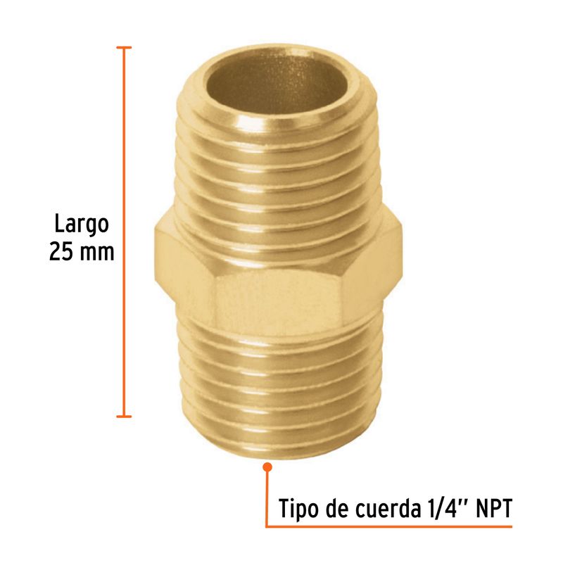 TRUPER - Niple Macho NPT 1/4 De Latón Truper 19024