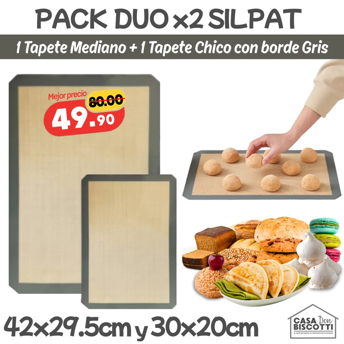 GENERICO - Silpack Profesional de Silicona 42x30cm + Silpat 30x20cm para Pastelería PACK x2