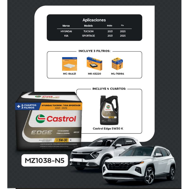 CASTROL - KIT DE MANTENIMIENTO HYUNDAI TUCSON - KIA SPORTAGE AÑO 21-25