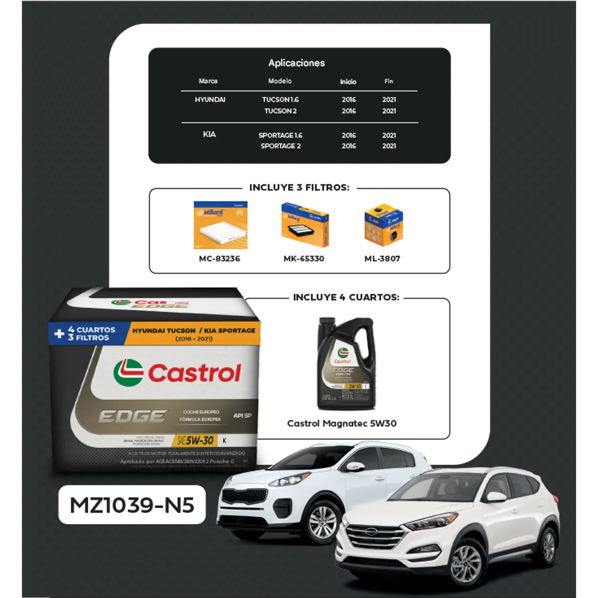 CASTROL - KIT DE MANTENIMIENTO HYUNDAI TUCSON - KIA SPORTAGE AÑO16-21