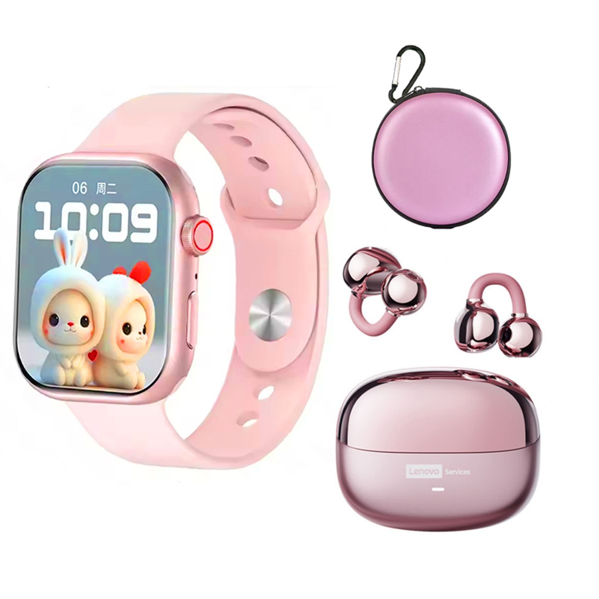 LENOVO - Audífonos Lenovo LE06 Rosa Bluetooth y S10 P Reloj inteligente y Bag