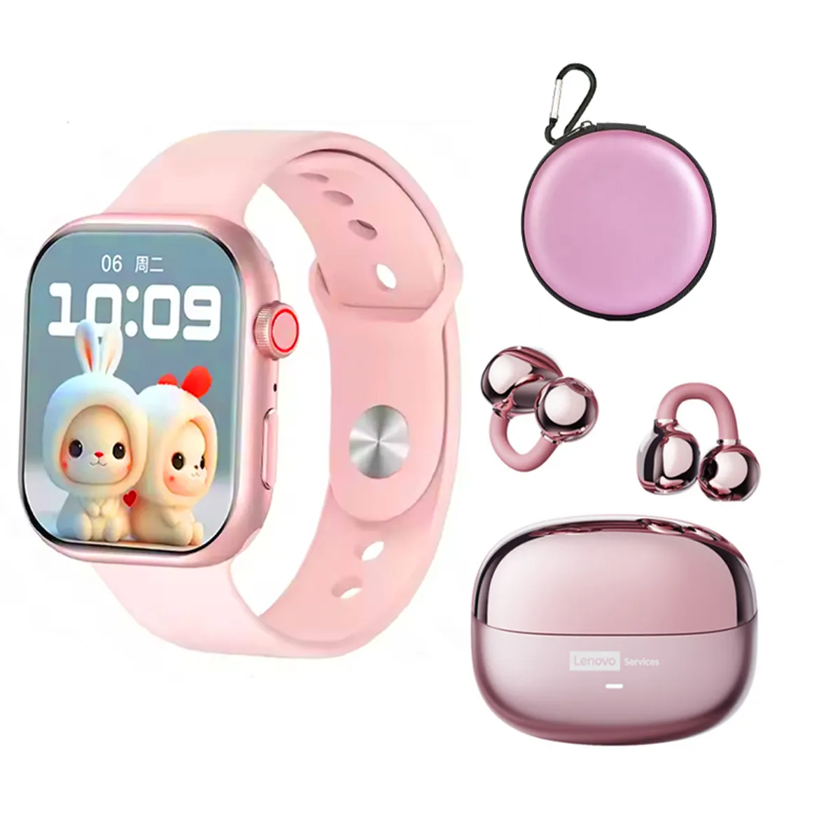 LENOVO - Audífonos Lenovo LE06 Rosa Bluetooth y S10 P Reloj inteligente y Bag
