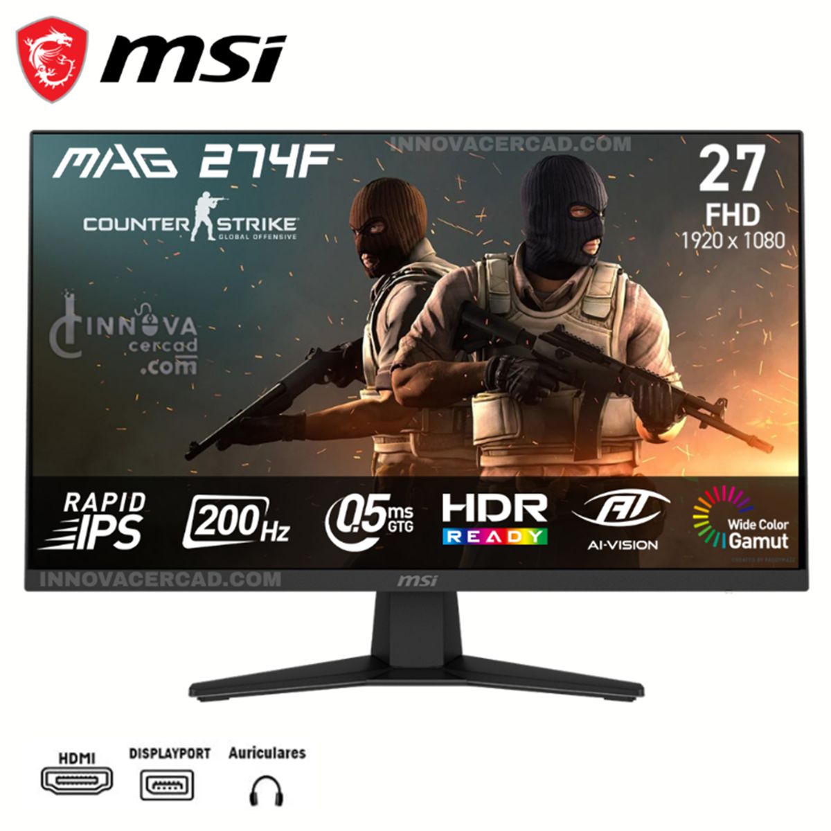 MSI - Monitor MSI Gaming MAG 274F de 27 (FHD), 200Hz, altavoz, 0.5 ms