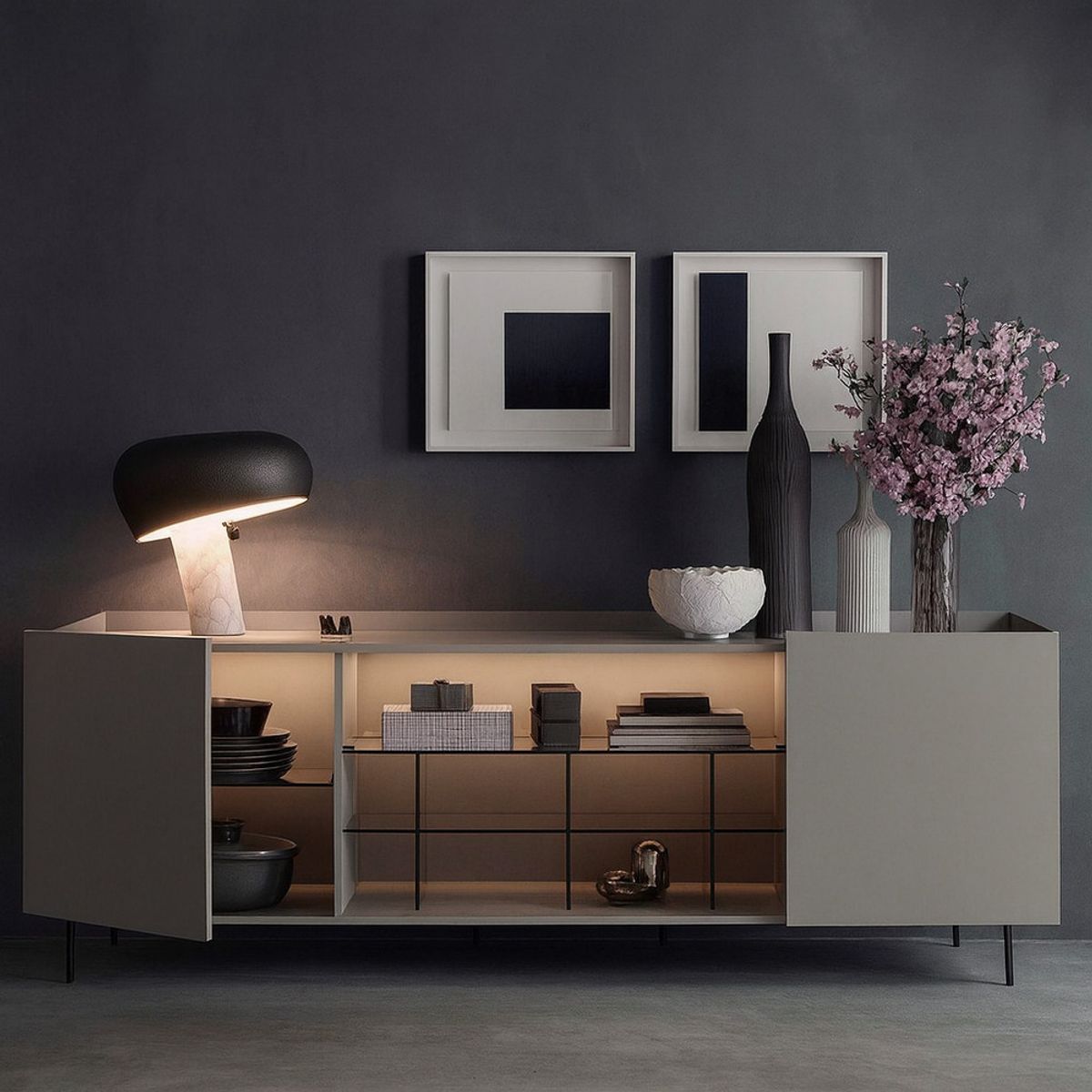 TU MESITA - Aparador Moderno Minimalista con Luces LED Idra Color Taupe TU MESITA