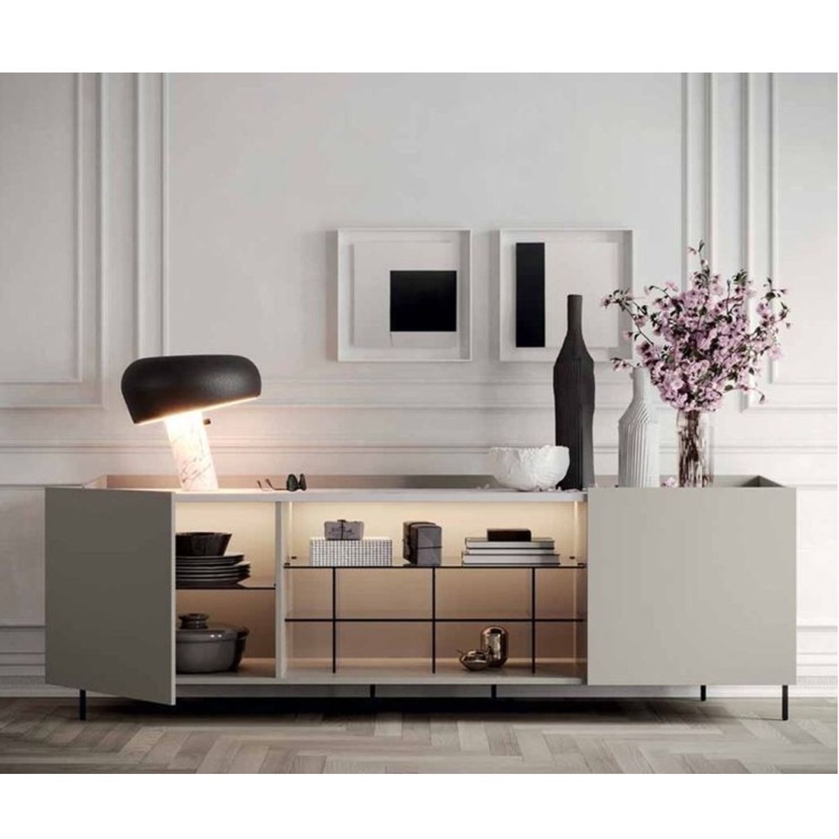 TU MESITA - Aparador Moderno Minimalista con Luces LED Idra Color Taupe TU MESITA