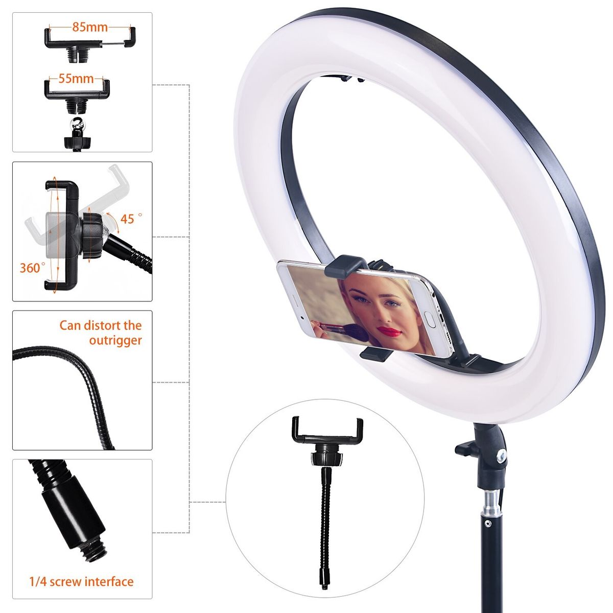 GENERICO - Aro De Luz Profesional De 36 Cm mas Tripode 2.10 Cm mas Soporte de Cel