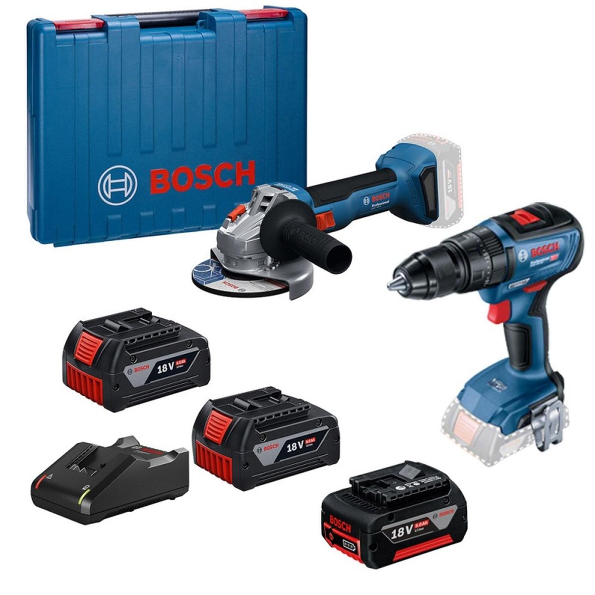 BOSCH - Amoladora 5" 2 Bat + Taladro Percutor 1/2" 18V Brushless + 1 Bat 5.0 Ah Bosch
