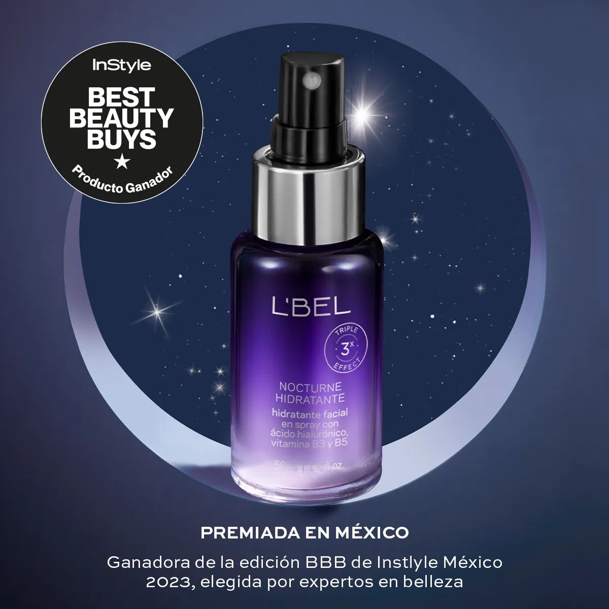 LBEL - Nocturne Hidratante Facial en spray con ácido hialurónico, vitamina B3 y B5 50 ml