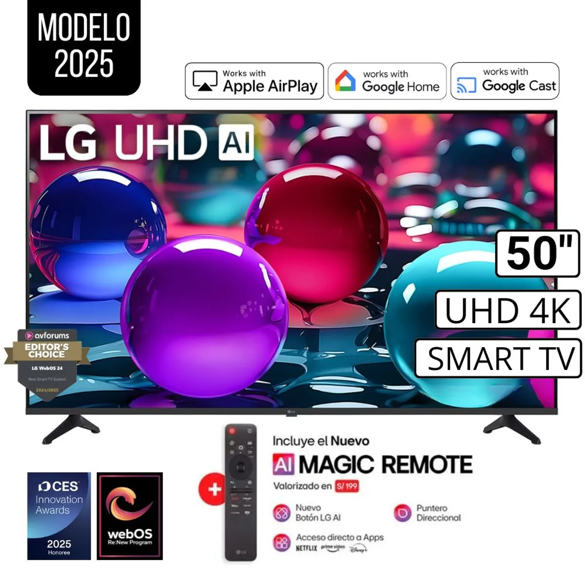 LG - Televisor Lg 50 Pulg Ultra HD 4K AI ThinQ 50UA7300PSB Modelo 2025 + Control Magic