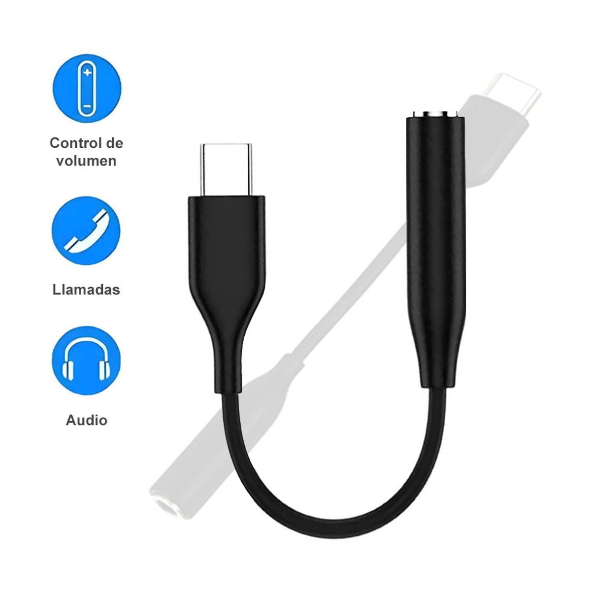OEM - Adaptador Tipo C a Jack 3.5 mm para audio, micrófono y llamadas -Negro