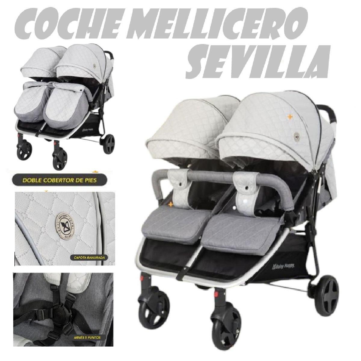 BABY HAPPY - Nuevo Coche Mellicero Sevilla Baby Happy -Gris