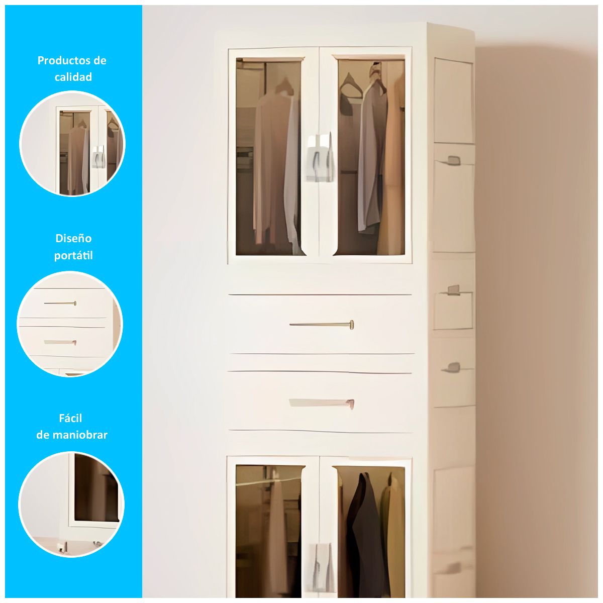 GENERICO - Ropero con 2 cajones 177.5 cm Blanco