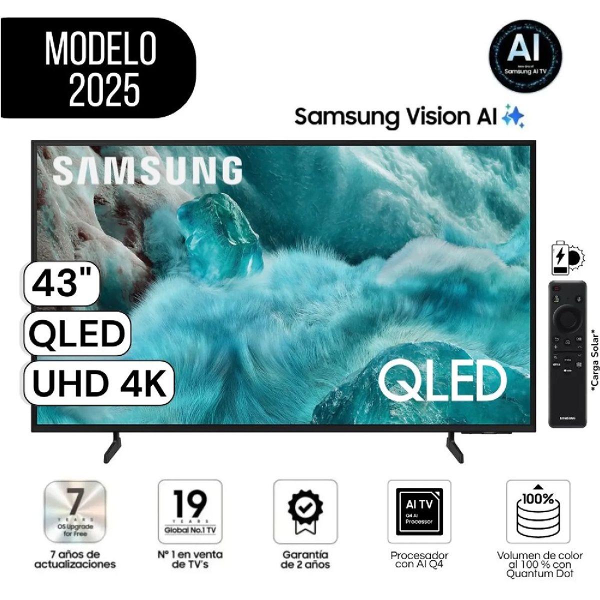 SAMSUNG - Televisor Samsung 43 Pulg QLED Smart UHD 4K Vision Ai QN43Q7FAAGX- Negro