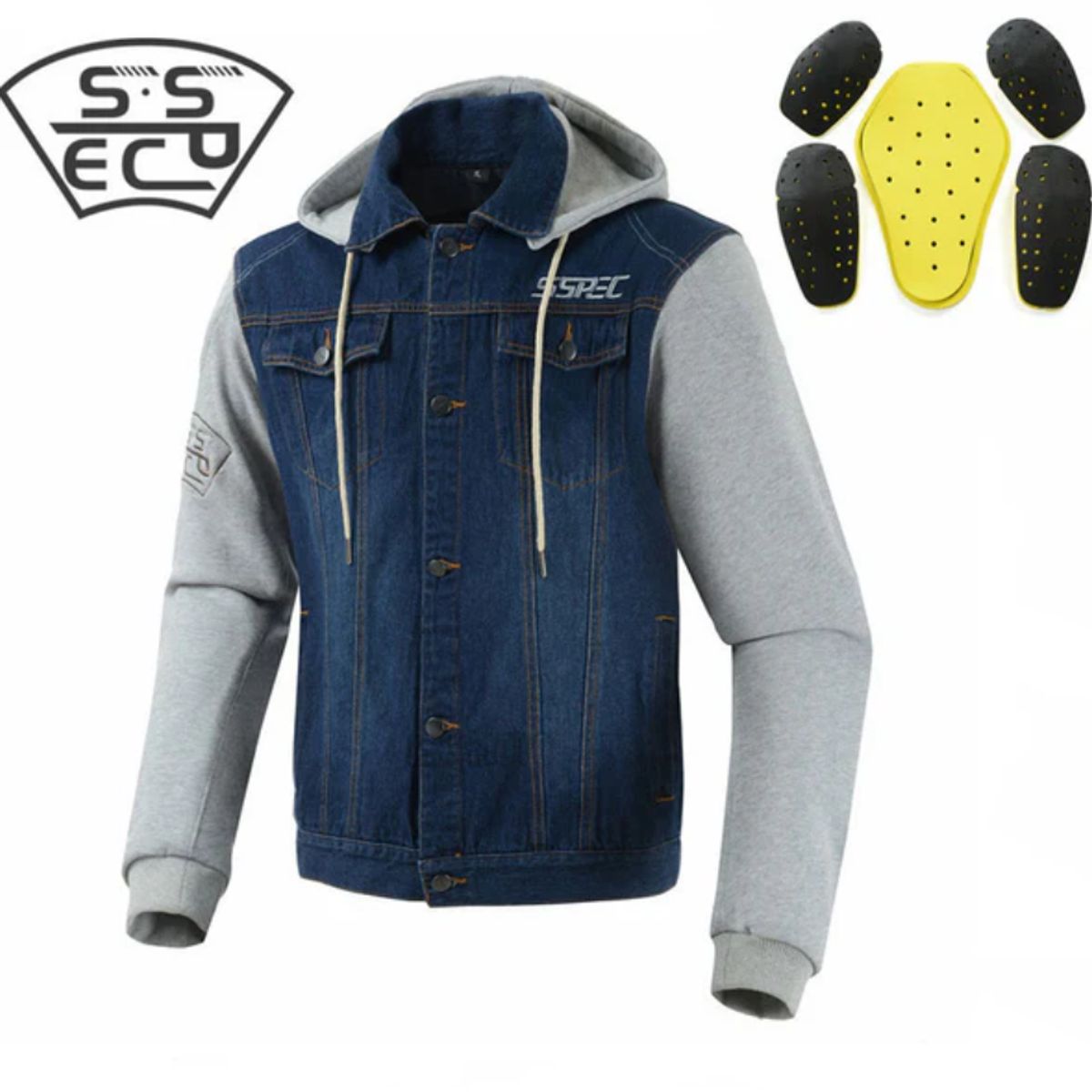 GENERICO - CASACA SSPEC CAPUCHA PARA MOTOCICLISTA CON PROTECCIONES CERTIFICADA