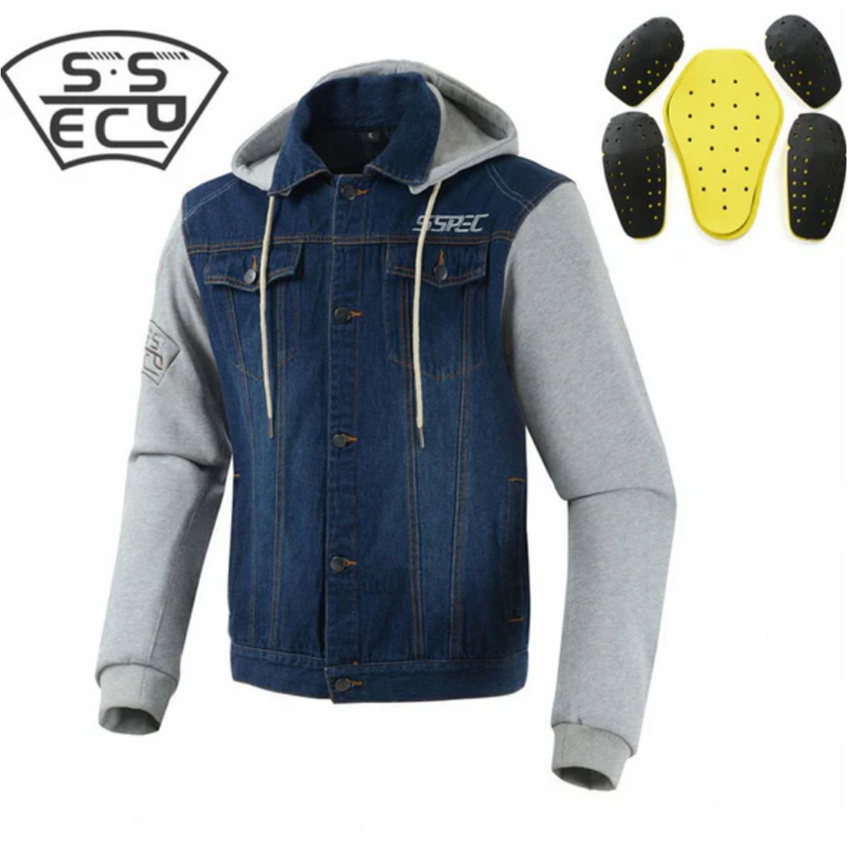 GENERICO - CASACA SSPEC CAPUCHA PARA MOTOCICLISTA CON PROTECCIONES CERTIFICADA