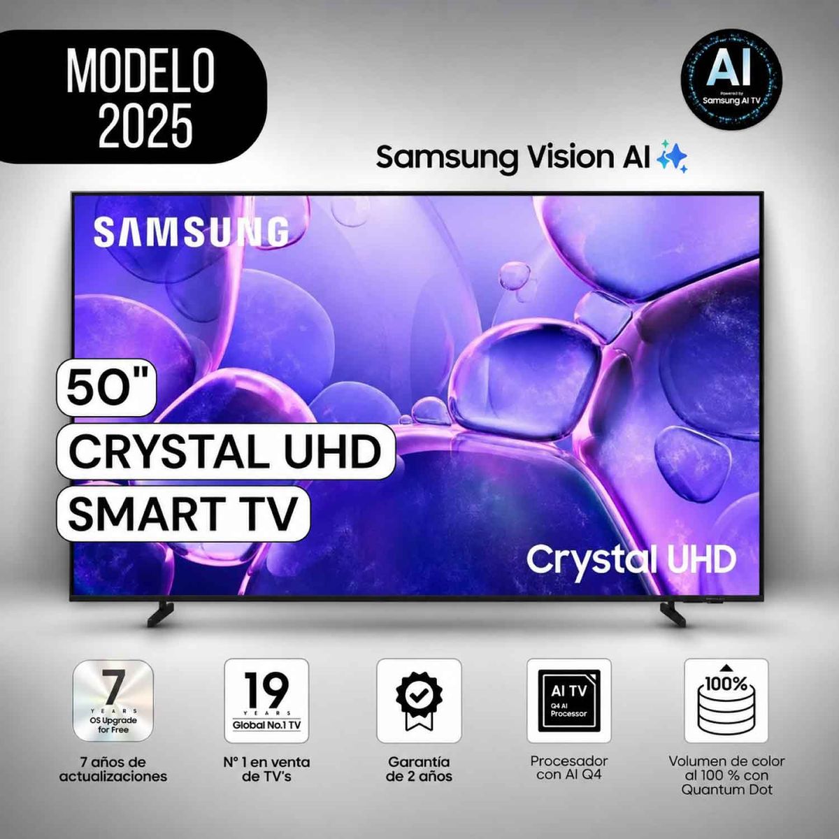 SAMSUNG - Televisor Samsung 50"  Pulg. Crystal UHD UN50U8000FGXPE Smart TV Modelo 2025 - Negro