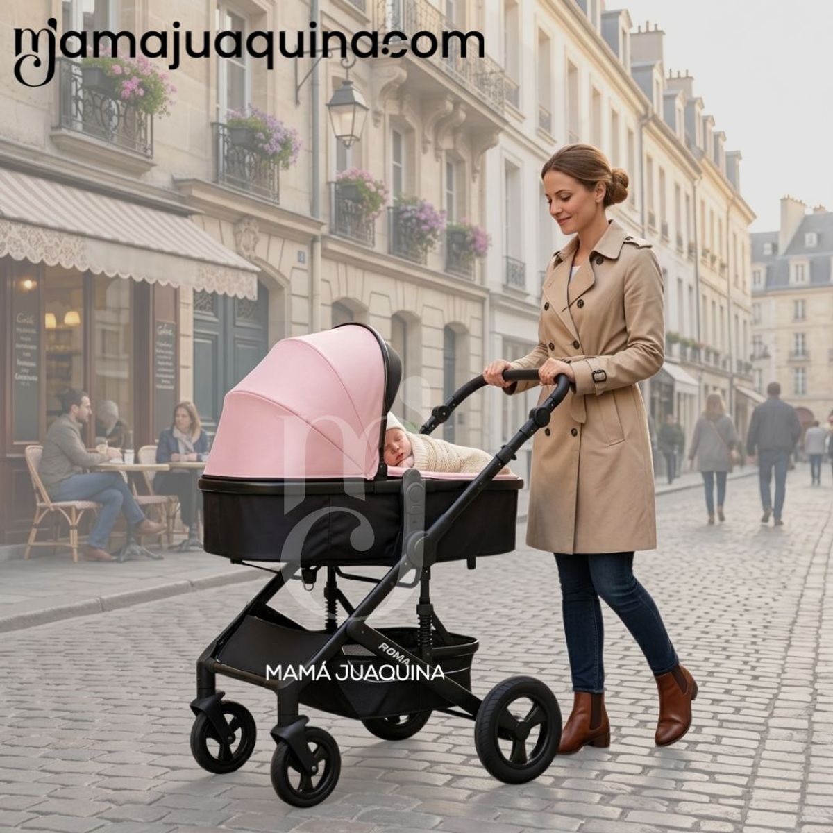Baby - Coche Moisés Travel System «ROMA NEW» de Lujo Pink