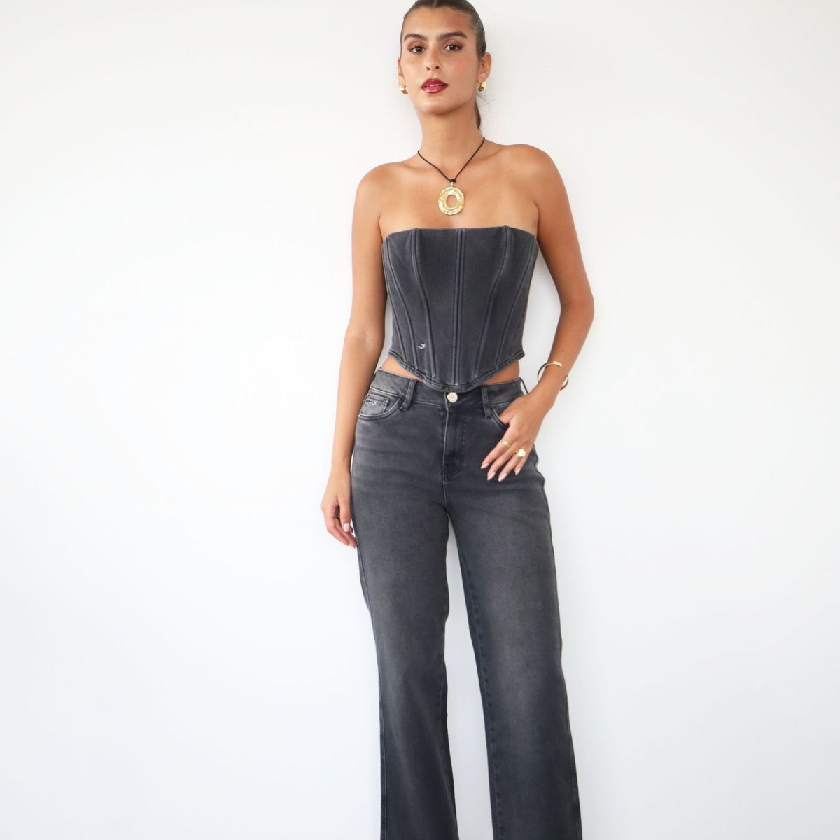 JHAN HIDS - Straight Pant Denim Colores Oscuros Dalia