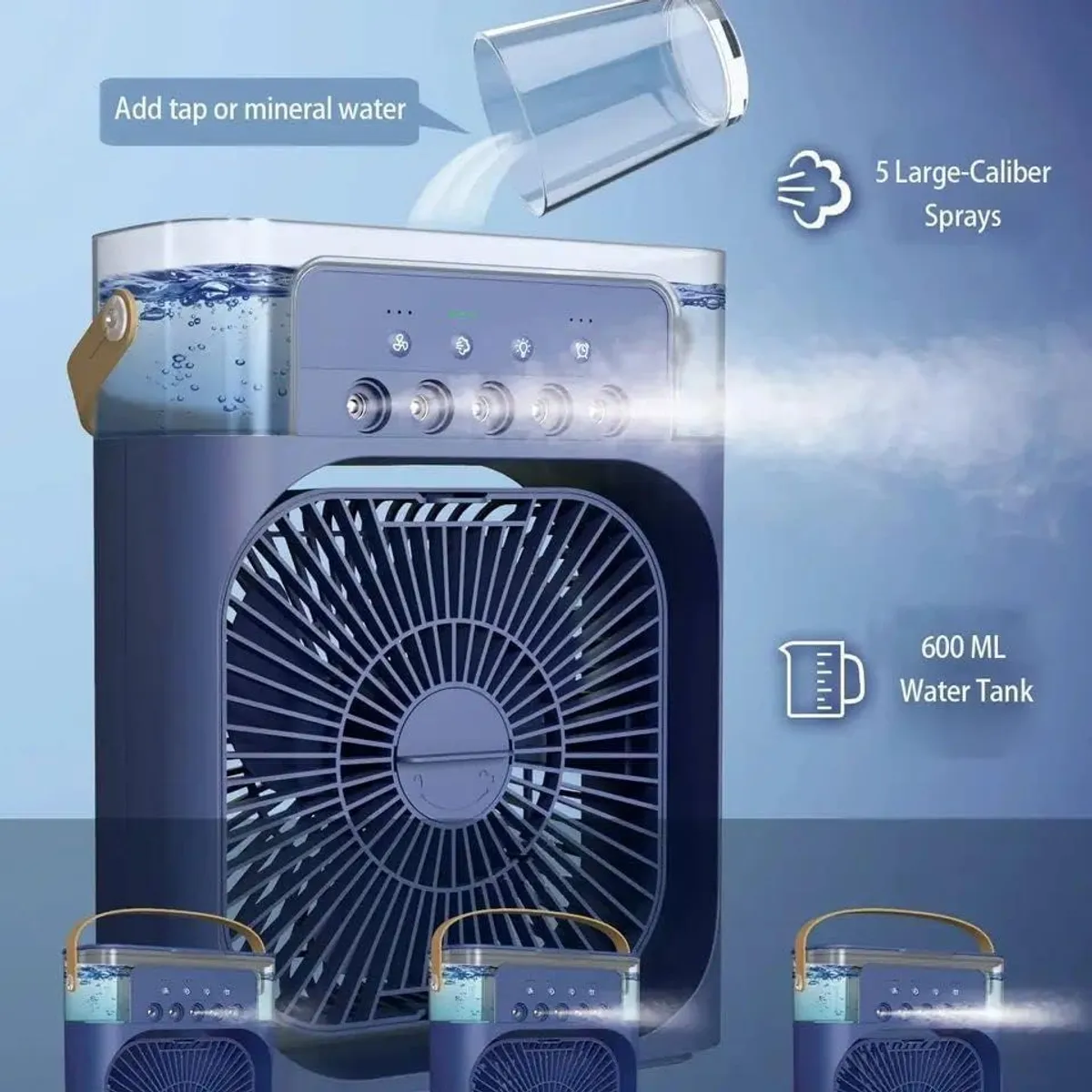 PREMIUM - Ventilador y Aire Acondicionado Portátil Humidificador 4 en 1 Azul