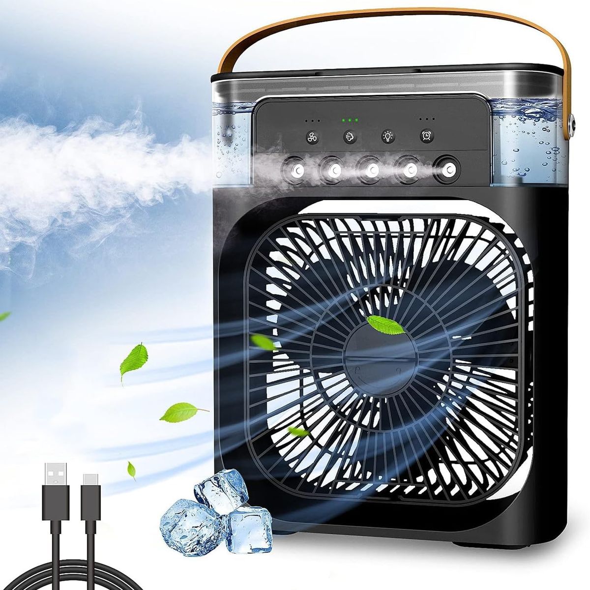 PREMIUM - Ventilador y Aire Acondicionado Portátil Humidificador 4 en 1 Negro