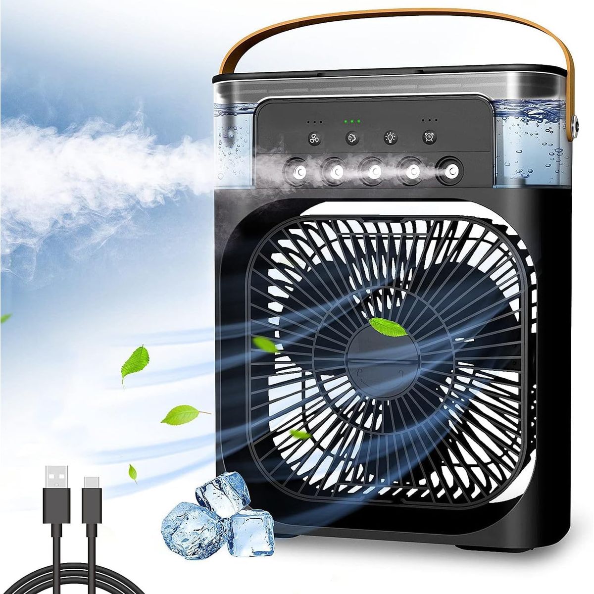 PREMIUM - Ventilador y Aire Acondicionado Portátil Humidificador 4 en 1 Negro