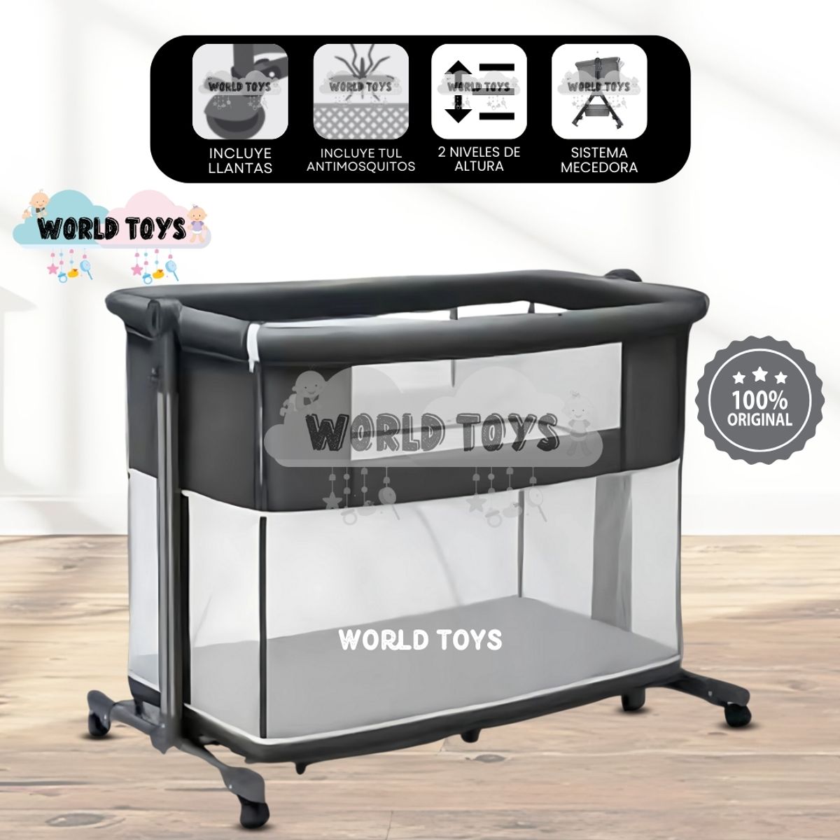 BABY - Cuna Corral Colecho de Lujo 2 en 1 «MIMI» de Lujo Black