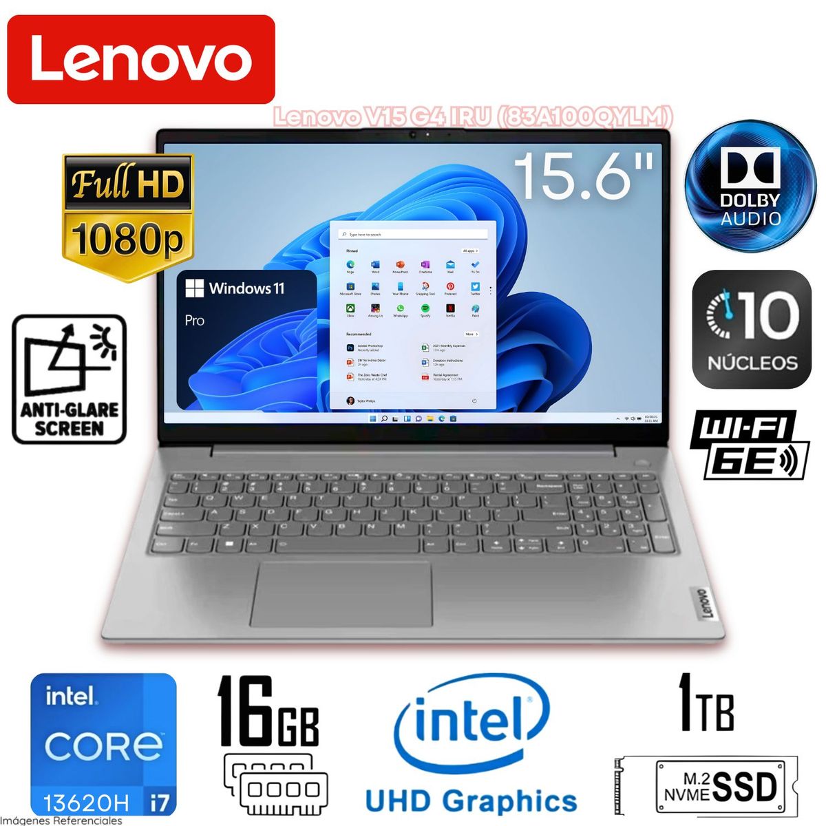 LENOVO - Laptop Lenovo V15 G4 IRU 83A100QYLM Intel Core i7-13620H 16GB RAM 1TB SSD 156 FHD Iron Grey
