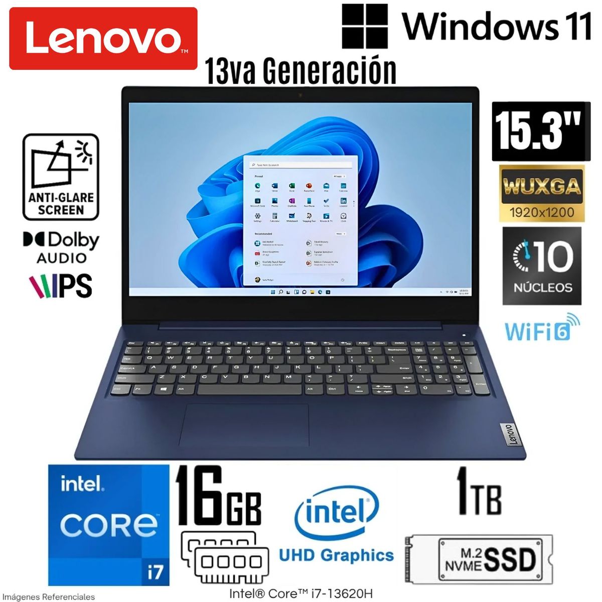 LENOVO - Laptop Lenovo Ideapad Slim 3 Intel Core i7-13620H 16GB RAM 1TB SSD 15.3" WUXGA - 83K100NALM