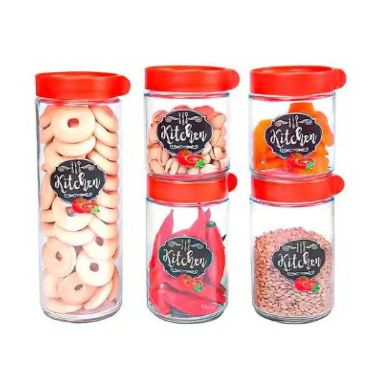 GENERICO - Set x5 Frascos de almacenamiento con tapa
